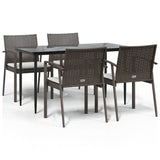 5 Piece Garden Dining Set with Cushions Poly Rattan and Steel - Front View