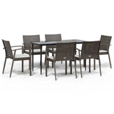 7 Piece Garden Dining Set with Cushions Poly Rattan and Steel - Front View