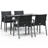 5 Piece Garden Dining Set with Cushions Poly Rattan and Steel - Front View