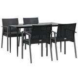 5 Piece Garden Dining Set with Cushions Poly Rattan and Steel