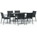7 Piece Garden Dining Set with Cushions Poly Rattan and Steel - Front View