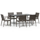 7 Piece Garden Dining Set with Cushions Poly Rattan and Steel