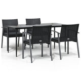 5 Piece Garden Dining Set with Cushions Poly Rattan and Steel - Front View