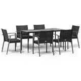 7 Piece Garden Dining Set with Cushions Poly Rattan and Steel - Front View