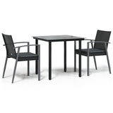 3 Piece Garden Dining Set with Cushions Poly Rattan and Steel - Front View