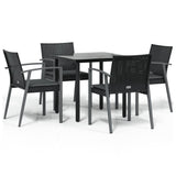 5 Piece Garden Dining Set with Cushions Poly Rattan and Steel - Front View