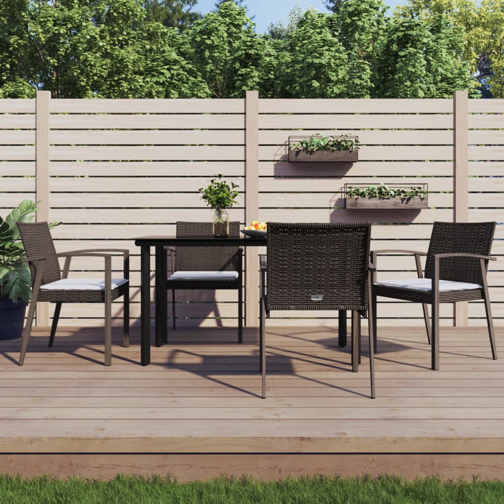 5 Piece Garden Dining Set with Cushions Poly Rattan and Steel