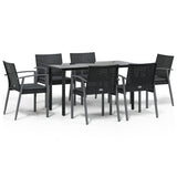 7 Piece Garden Dining Set with Cushions Poly Rattan and Steel - Front View