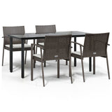 5 Piece Garden Dining Set with Cushions Poly Rattan and Steel - Front View