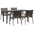 5 Piece Garden Dining Set with Cushions Poly Rattan and Steel
