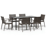 7 Piece Garden Dining Set with Cushions Poly Rattan and Steel - Front View