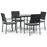 5 Piece Garden Dining Set with Cushions Poly Rattan and Steel - Front View