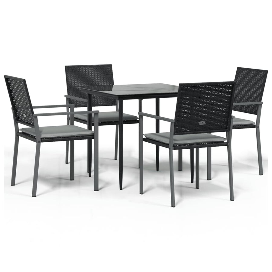 5 Piece Garden Dining Set with Cushions Poly Rattan and Steel