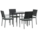 5 Piece Garden Dining Set with Cushions Poly Rattan and Steel