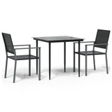 3 Piece Garden Dining Set Poly Rattan and Steel - Front View