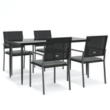 5 Piece Garden Dining Set with Cushions Poly Rattan and Steel - Front View