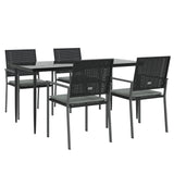 5 Piece Garden Dining Set with Cushions Poly Rattan and Steel - Side View