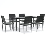 7 Piece Garden Dining Set with Cushions Poly Rattan and Steel