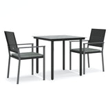 3 Piece Garden Dining Set with Cushions Poly Rattan and Steel - Front View