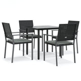 5 Piece Garden Dining Set with Cushions Poly Rattan and Steel - Front View