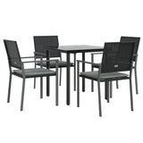 5 Piece Garden Dining Set with Cushions Poly Rattan and Steel - Side View