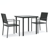 3 Piece Garden Dining Set Poly Rattan and Steel - Front View