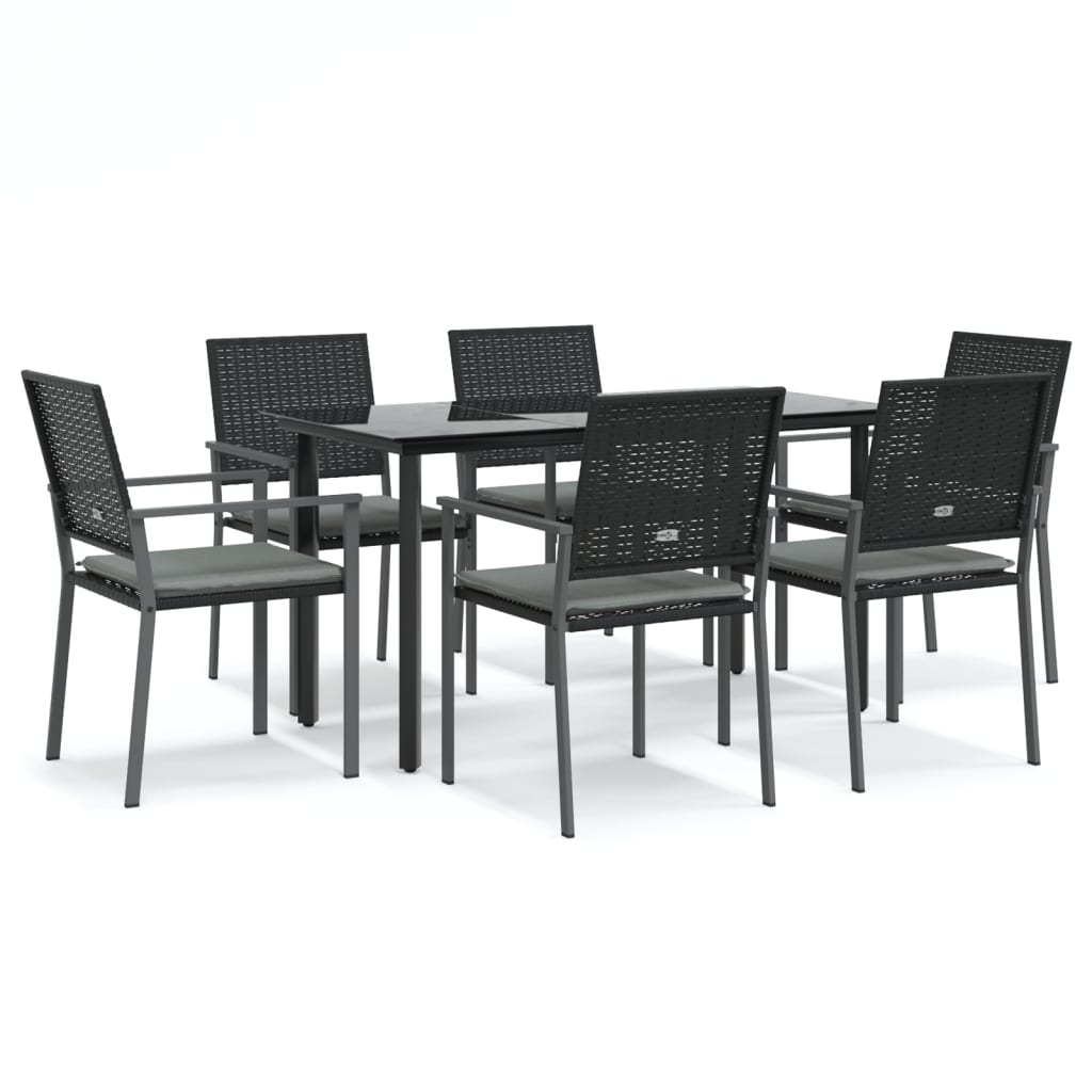 7 Piece Garden Dining Set with Cushions Poly Rattan and Steel