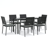 7 Piece Garden Dining Set with Cushions Poly Rattan and Steel