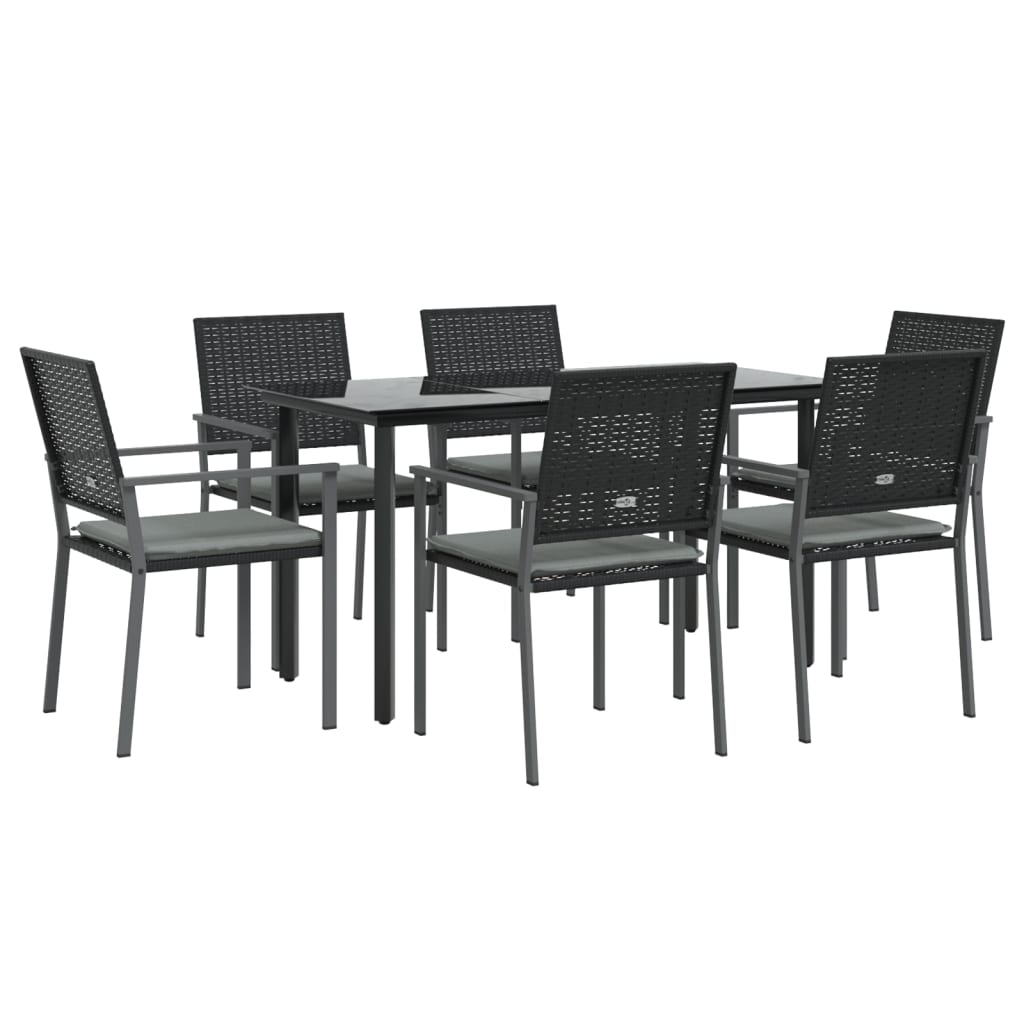 7 Piece Garden Dining Set with Cushions Poly Rattan and Steel