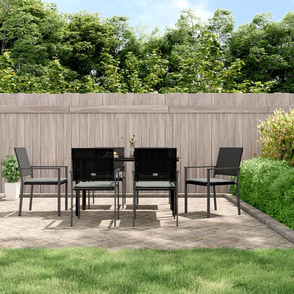 7 Piece Garden Dining Set with Cushions Poly Rattan and Steel