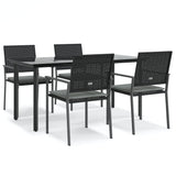 5 Piece Garden Dining Set with Cushions Poly Rattan and Steel - Front View