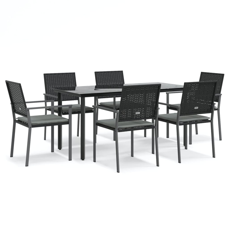 7 Piece Garden Dining Set with Cushions Poly Rattan and Steel