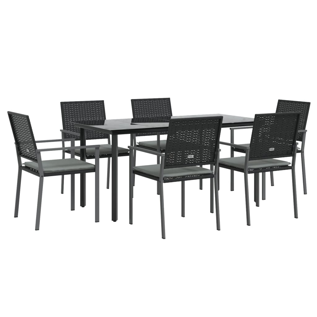 7 Piece Garden Dining Set with Cushions Poly Rattan and Steel