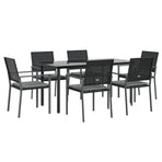 7 Piece Garden Dining Set with Cushions Poly Rattan and Steel