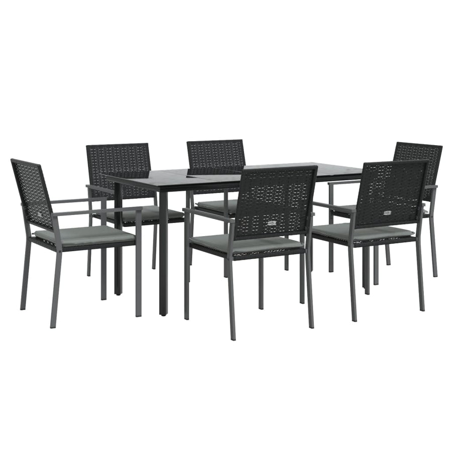 7 Piece Garden Dining Set with Cushions Poly Rattan and Steel
