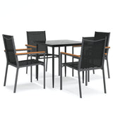 5 Piece Garden Dining Set Black Textilene and Steel - Front View