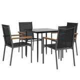 5 Piece Garden Dining Set Black Textilene and Steel - Side View
