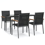 5 Piece Garden Dining Set Black Textilene and Steel