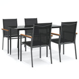 5 Piece Garden Dining Set Black Textilene and Steel - Front View