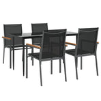 5 Piece Garden Dining Set Black Textilene and Steel