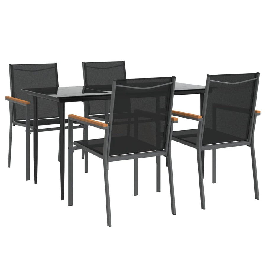 5 Piece Garden Dining Set Black Textilene and Steel