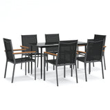 7 Piece Garden Dining Set Black Textilene and Steel