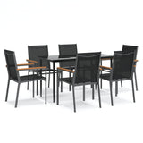 7 Piece Garden Dining Set Black Textilene and Steel - Front View