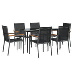 7 Piece Garden Dining Set Black Textilene and Steel