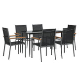7 Piece Garden Dining Set Black Textilene and Steel - Side View