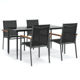 5 Piece Garden Dining Set Black Textilene and Steel - Front View
