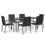 7 Piece Garden Dining Set Black Textilene and Steel - Front View