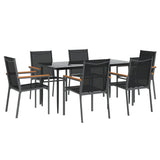 7 Piece Garden Dining Set Black Textilene and Steel - Side View
