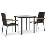 3 Piece Garden Dining Set Black Textilene and Steel - Front View