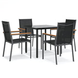 5 Piece Garden Dining Set Black Textilene and Steel